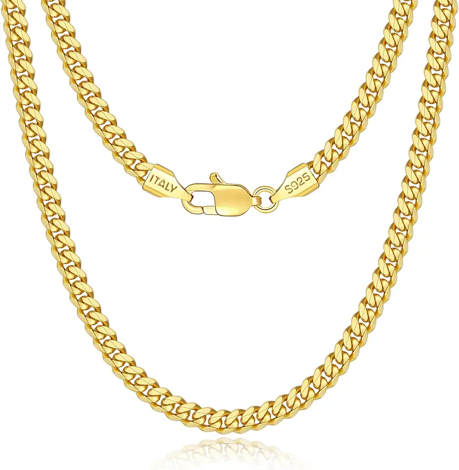 Corrente masculina banhada a ouro real 18 K sobre prata esterlina 925, colar masculino Miami de 4 mm, hip-hop e legal, 46/18/20/22/24/66 polegadas