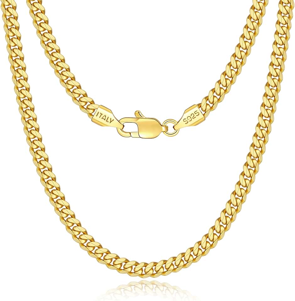 Corrente masculina banhada a ouro real 18 K sobre prata esterlina 925, colar masculino Miami de 4 mm, hip-hop e legal, 46/18/20/22/24/66 polegadas
