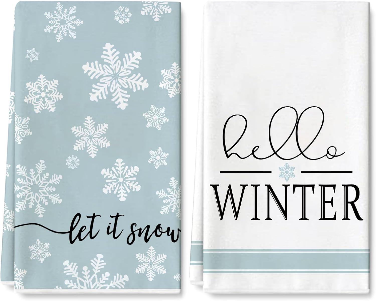 Winter Kitchen Towel 18 x 28 Inch Blue Christmas Snowflake Dishcloth Xmas Seasonal Hand Drying Tea Towel for Cooking Baking Cleaning Wiping, 2Pcs