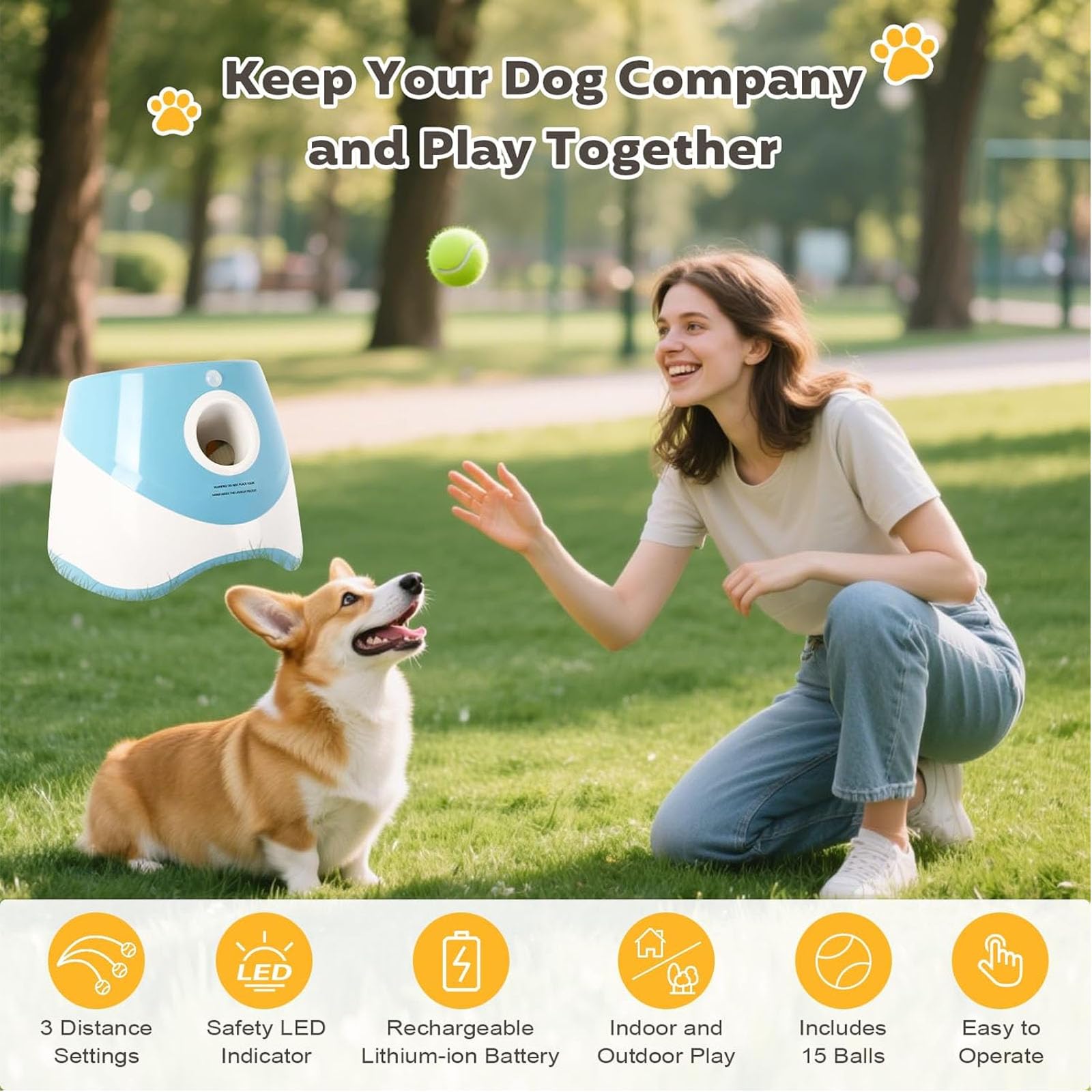 Lanzador automático de pelotas para perros, mini lanzador de pelotas de tenis, con 15 mini pelotas de tenis, juguete interactivo de entrenamiento para perros pequeños, interior y exterior