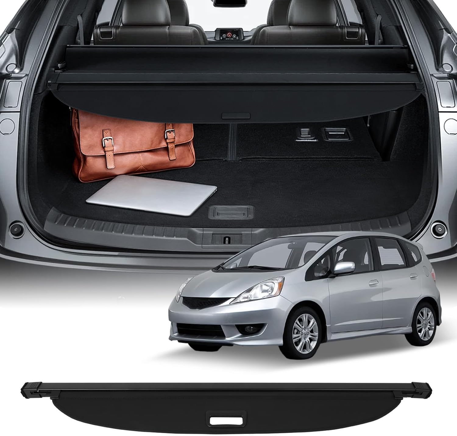 SCITOO Cargo Cover for 2007-2008 Fit for Honda Fit 1.5L Retractable Rear Trunk Cargo Shade Luggage Security Cover Shielding Waterproof