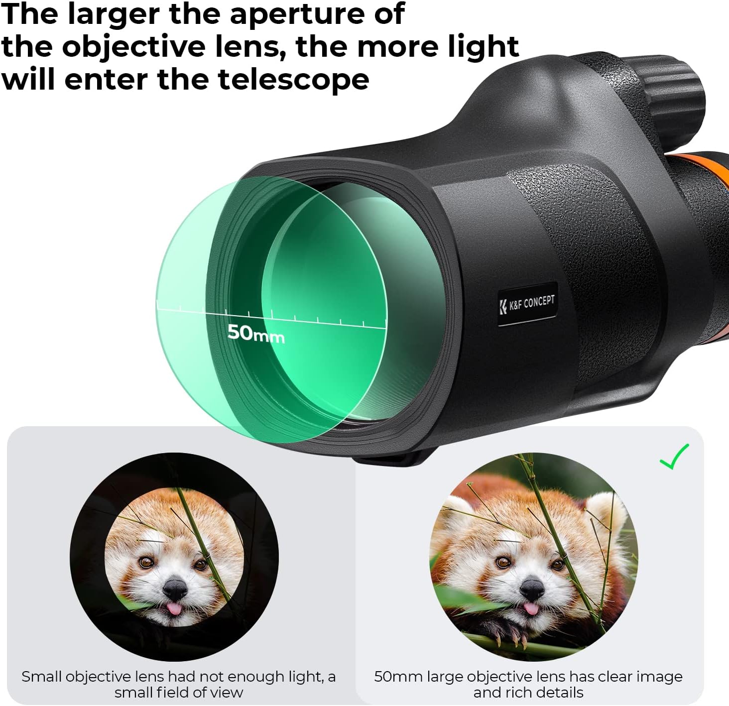 K&F Concept® 12X50 Monocular Telescope with Cleaning Cloth, FMC Lens & BAK4 Prism Telescopes for Adults, Sky Captain HD Monocular for Bird Watching Hunting Hiking Camping Travelling