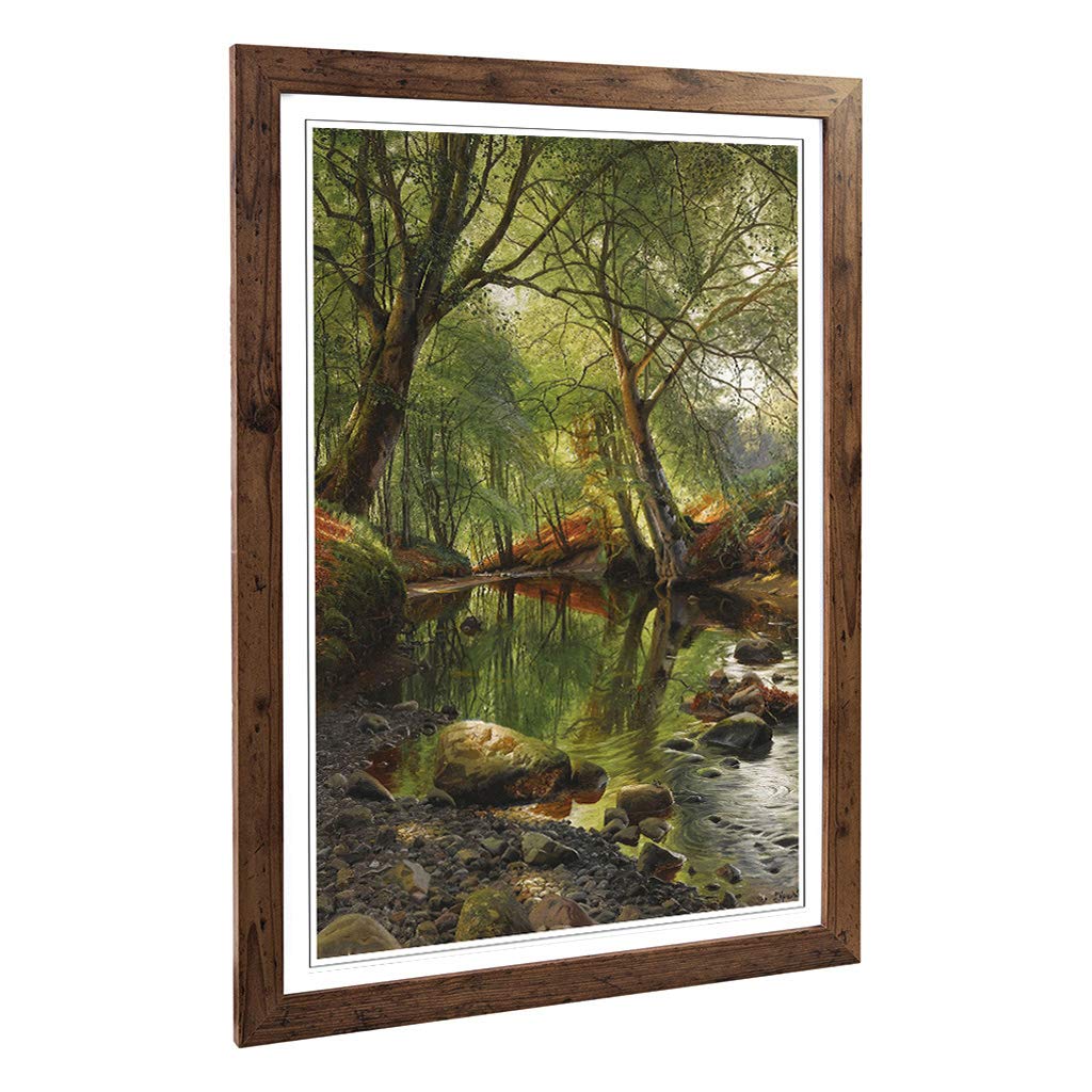 Big Box Art Framed Print of Peder Mork Monsted A Woodland Stream Design | Wall Art Picture | Home Decor for Kitchen, Living Room, Bedroom, Hallway, Walnut, A2 / 24.5x18 Inch / 62x45cm