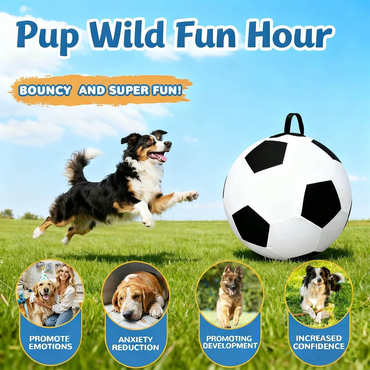 Herding Ball for Dogs - 25" Giant Dog Herding Balls for Australian Shepherd,Cattle,Border Collie Medium Large Dogs, Durable Soccer Cover with Strap Dog Ball Toy for Outdoor Chase/Train/Exercise