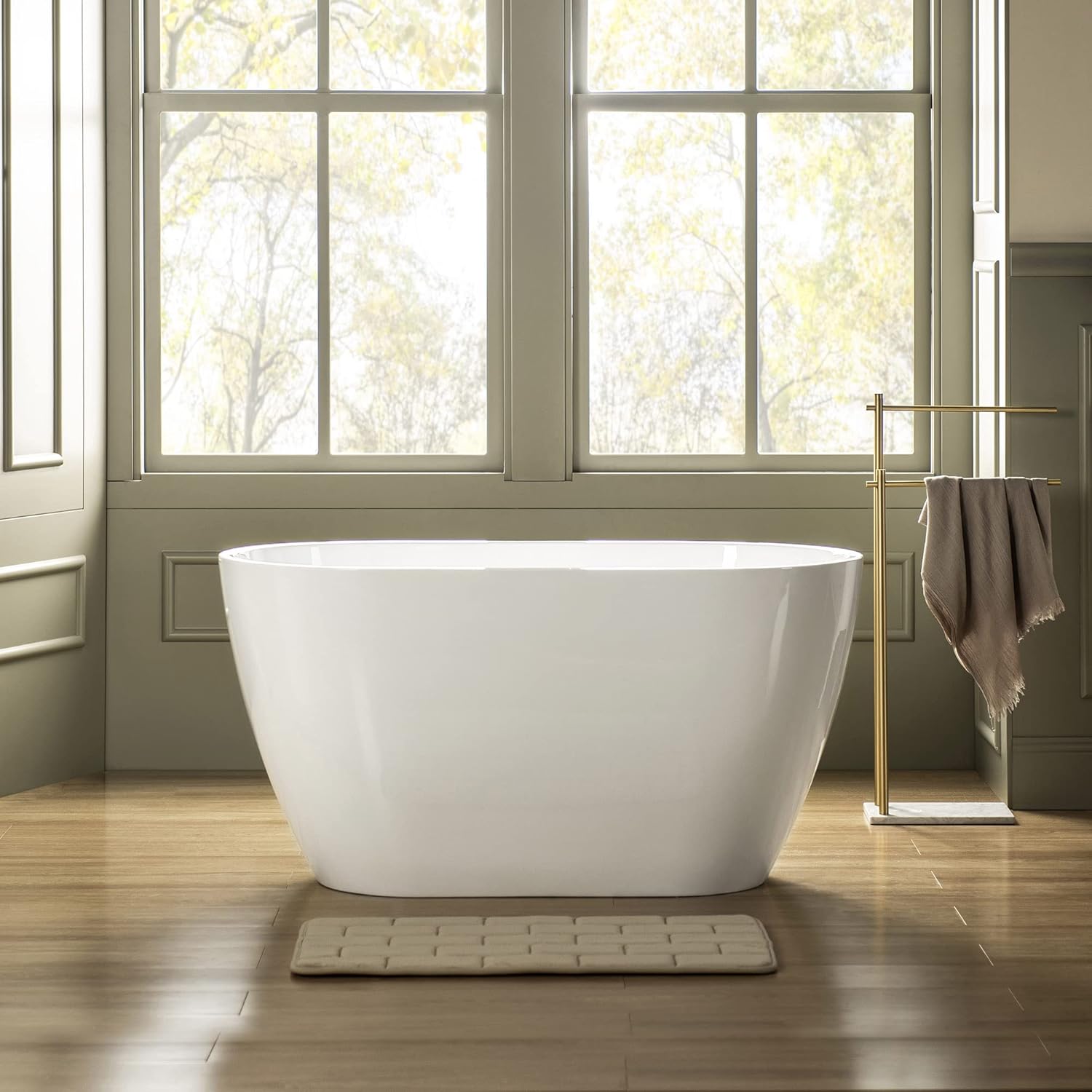 WOODBRIDGE 48" Acrylic Freestanding Bathtub Contemporary Soaking Tub, White Acrylic(Chrome Drain/Overflow),BTA1703-C-Drain&O