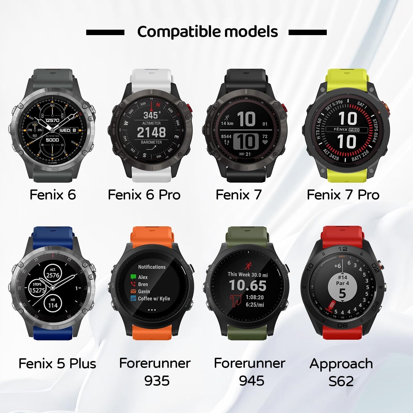Pasek do zegarka Garmin Fenix 7 Pro / Fenix 7 / Fenix 6 / Fenix 6 Pro / Fenix 5 / Epix Pro 47 mm, 22 mm, silikonowy pasek zastępczy QuickFit do Garmin Forerunner 965 / 955 / 945 / 935