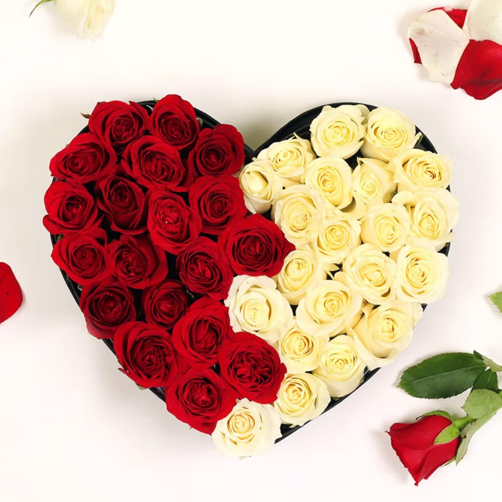 FlowerAura Fresh Live Flower Bouquet of 40 Red & White Rose Flowers For Birthday Gift, Anniversary Gift, Wedding Gift, Congratulations Gift & Gift For Special Occasions (Same Day Delivery)-image-41