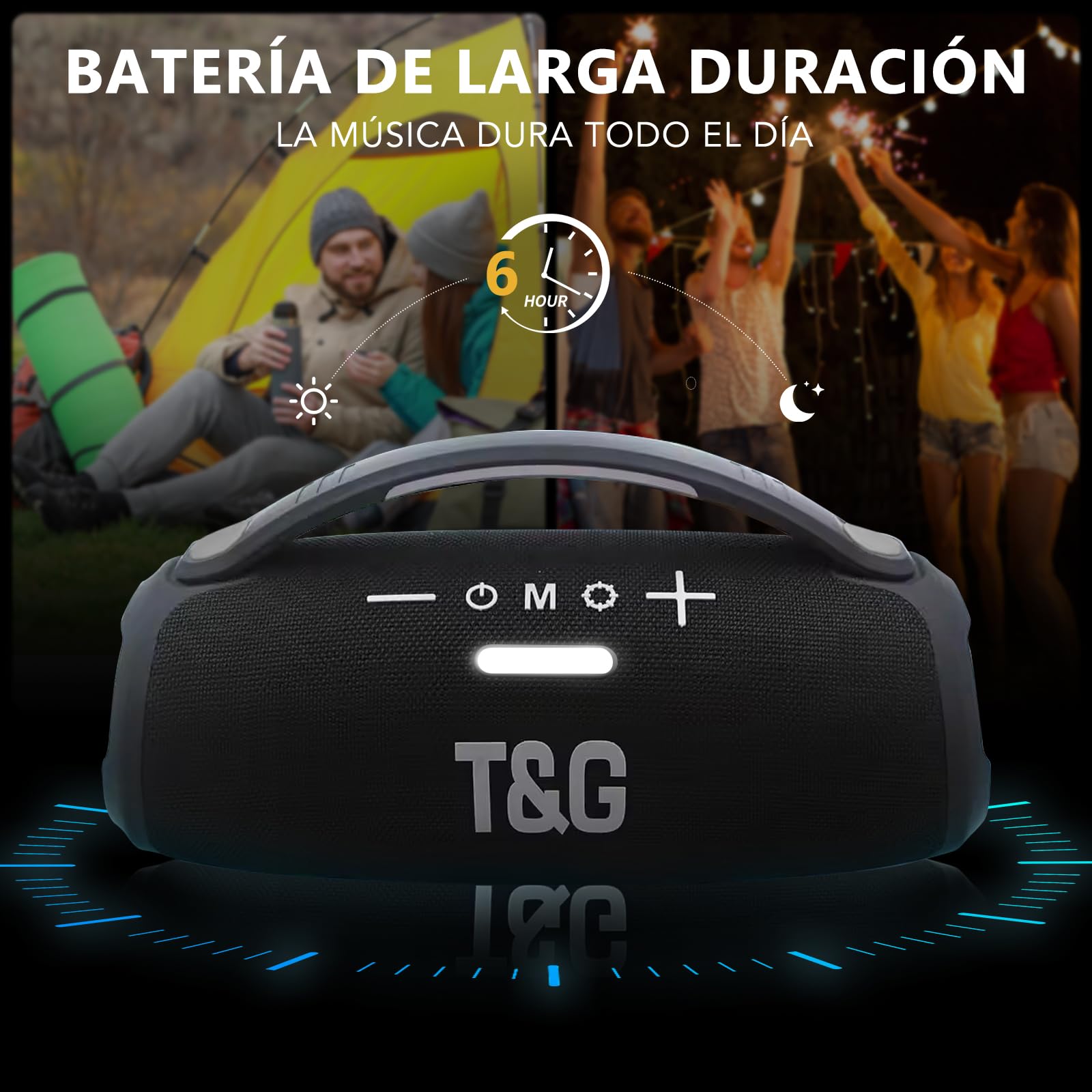 EASY SPEED Altavoz Bluetooth Potente 5.3,Altavoces Bluetooth Impermeable,Conexiones USB (Tipo-C), Aux, Radio FM,Alcance 10 Metros,para Exterior,Negro