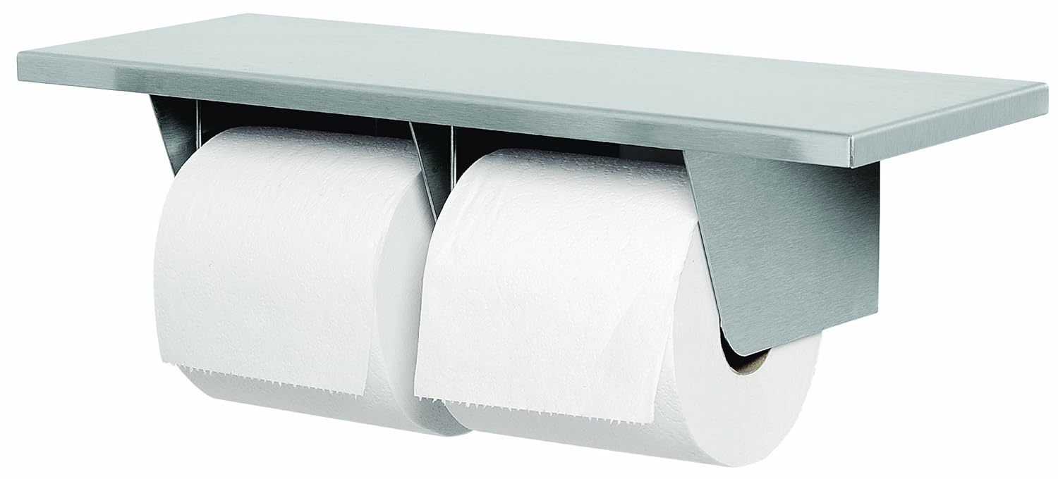 Bradley 5263-000000 Gauge Stainless Steel Toilet Tissue Dispenser with Shelf, 16" Width x 3-15/16" Height x 6" Depth