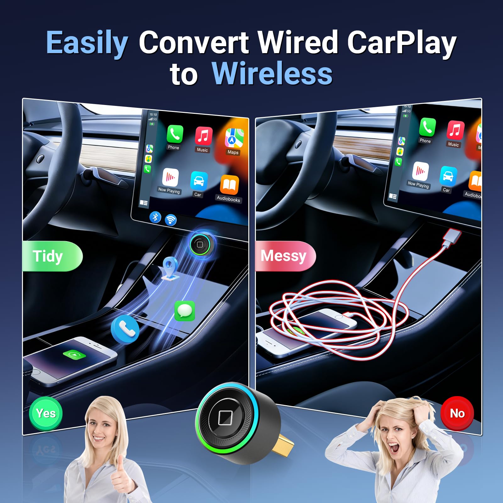 Mini Wireless CarPlay Adapter for Apple iPhone - Upgrade Wired CarPlay to Wireless, One-Tap Multi-User Switch, Plug & Play, Fast Auto-Connect (iOS 10+) — view 2