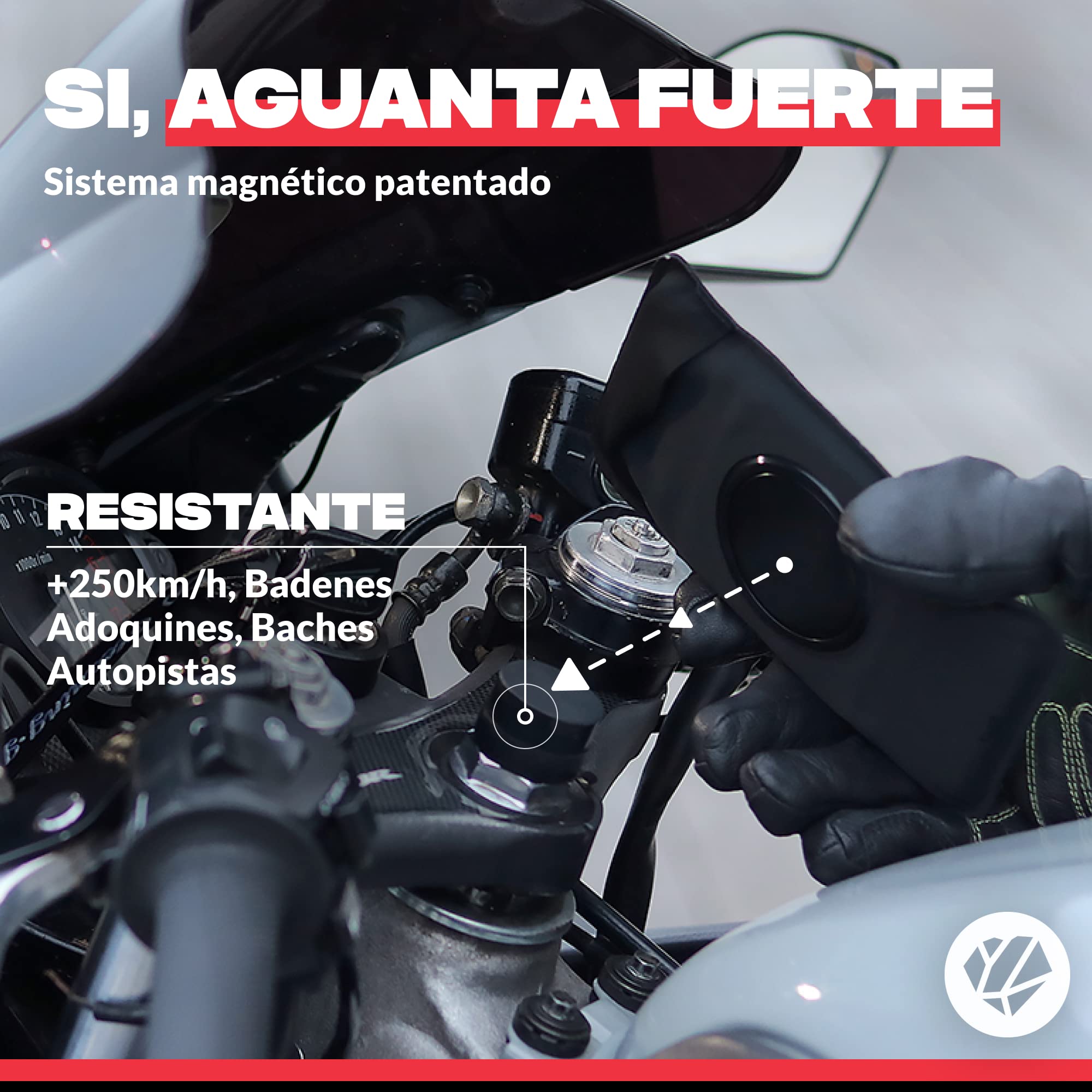 SHAPEHEART, Soporte movil moto deportiva magnético. Universal, impermeable y antivibracion. Porta movil para semi manillares de moto