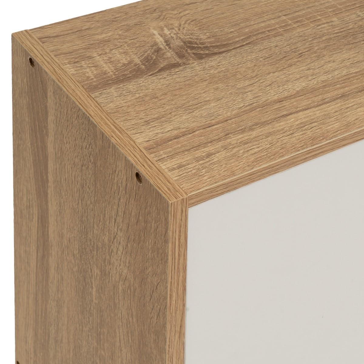 Zapatero estrecho laminado natural y blanco con 2 puertas, de 60x24x80 cm