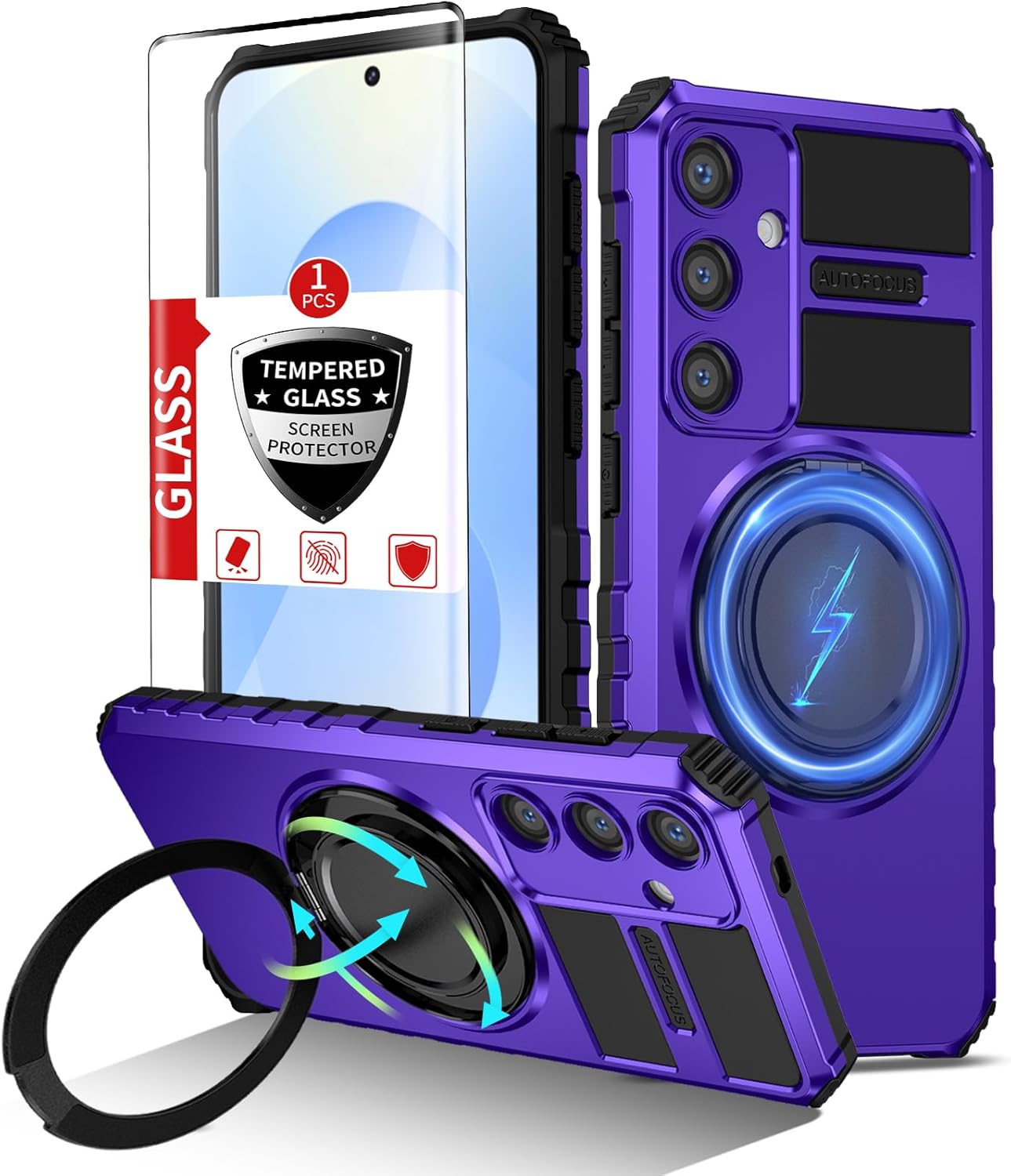 for Samsung Galaxy S25 Plus Case Magnetic Compatible with MagSafe Wireless Charging,with Screen Protector,for S25 Case Built-in Kickstand Military Grade Shockproof Heavy Duty Protection Purple