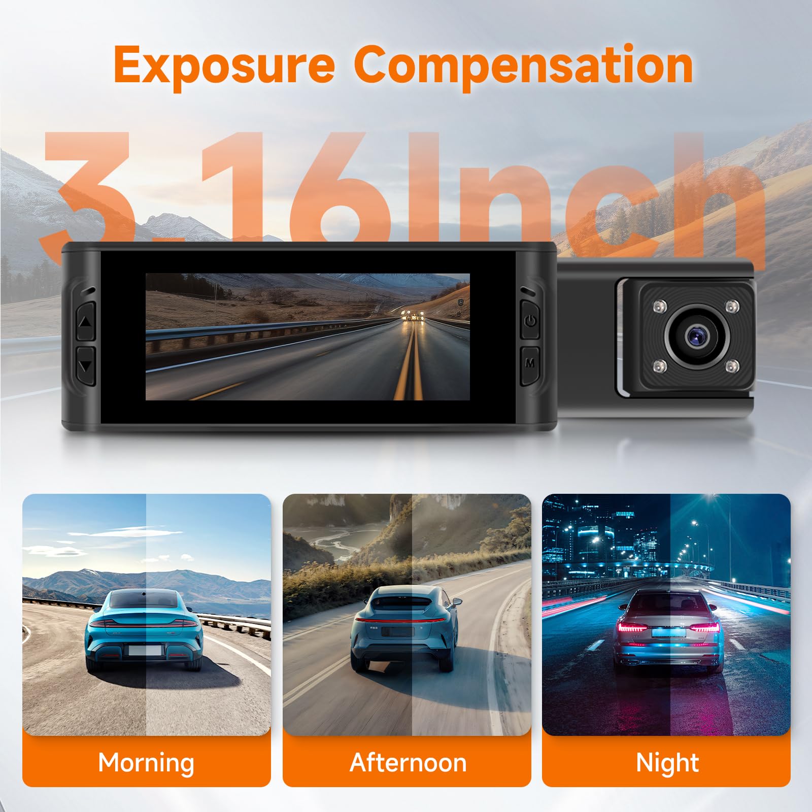 Hodozzy Dashcam Cámara Coche Frontal e Interior 1080P Dash CAM con Pantalla IPS de 3,16 Pulgadas, Dual WiFi Dashcam Coche con App, Tarjeta 64G, Grabación en Bucle Visión Nocturna,Ajuste de Exposición