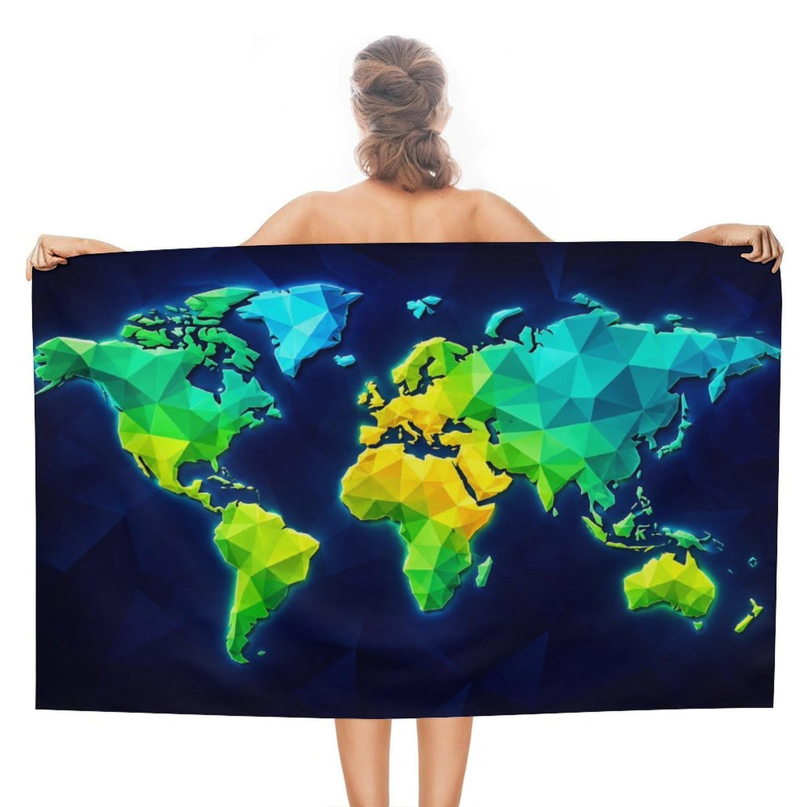 Anceky Geometric World Map Oversized Beach Towel Quick Dry Sand Free Microfiber Travel Towel Lightweight Multi Purpose Beach Blanket Pool Gym Bath Towel 51x31 in