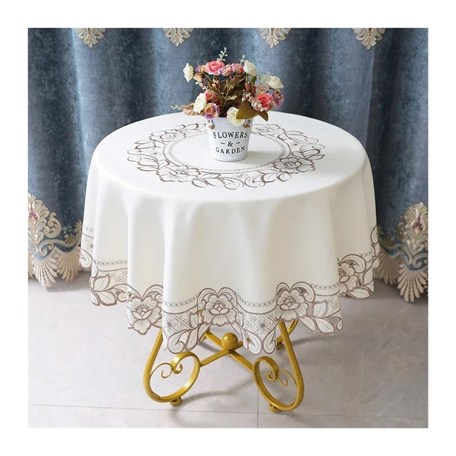 SHENJMAI Vintage Lace Table Round Table Cloth Tablecloths White Household Lace Tablecloth Dining Cover Embroidered Flower Home(Color9,Diameter 175cm)