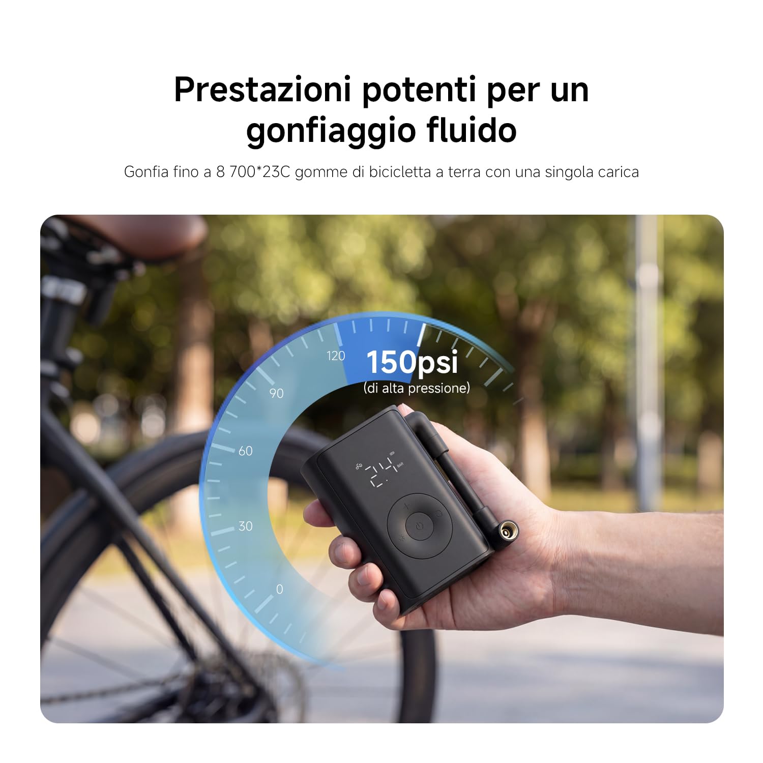 Xiaomi Mijia Compressore d'aria elettrico portatile compatto 150PSI Gonfiatore per pneumatici senza fili con schermo, luce LED Pompa d'aria per biciclette, moto, palloni, monopattini elettrici