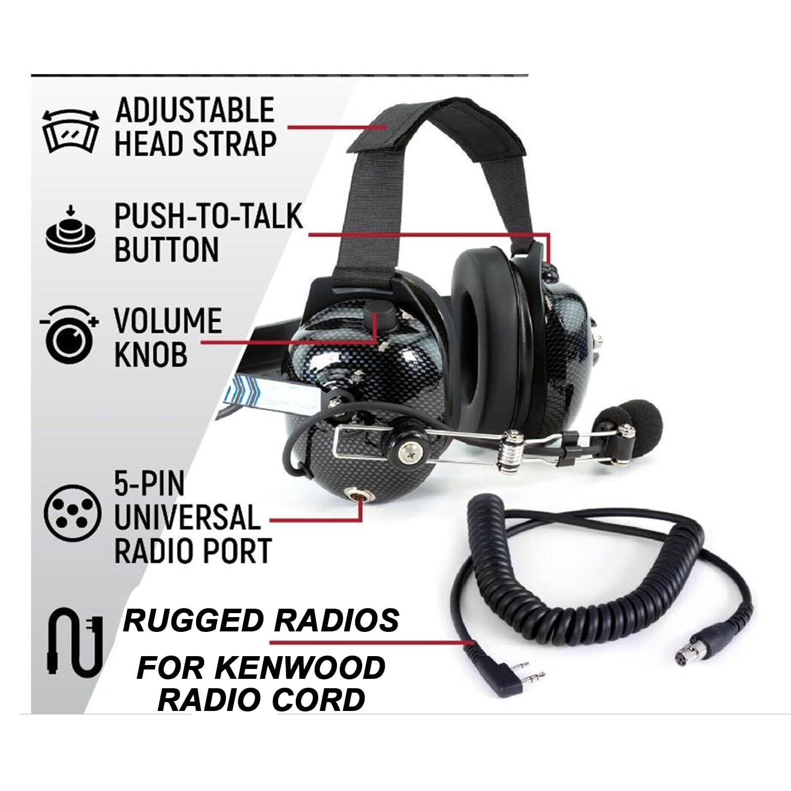 Cryfokt Luftfahrt-Headset, Professionelles Zwei-Wege-Funk-Headset mit 24 DB NRR-Gehörschutz und Geräuschunterdrückendem Mikrofon, für Renn- und Industrieanwendungen