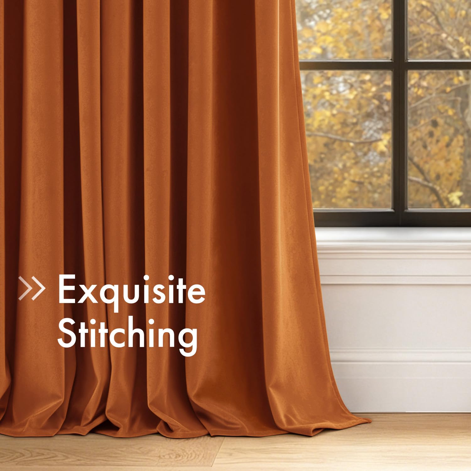 EMEMA Lot de 2 rideaux opaques en velours avec œillets - Orange foncé - 300 x 140 cm (H x l) | Rideaux en velours avec œillets, décoratifs, pour salon, doux, occultant, thermique, insonorisant, chambre à coucher
