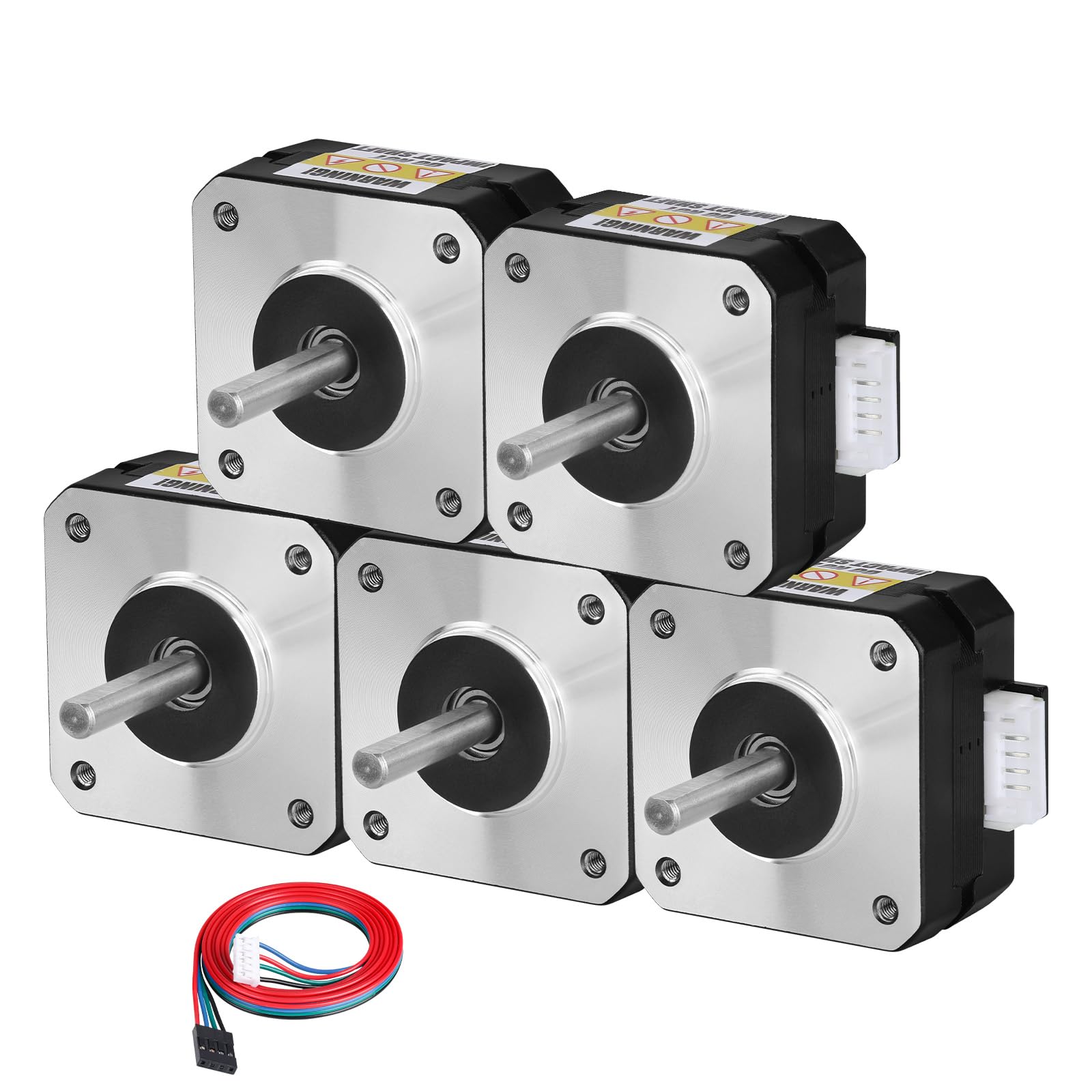 5Pack Nema 17 Stepper Motor 1.8‌°‌ 2 Phase High Torque 0.16Nm(22.66oz·in) Bipolar 42x23mm 0.8A 3.7Ω 4-Wire Shaft 24mm φ5mm 42 Stepper Motor Cable 1M for 3D Printer DIY Robot CNC Machine