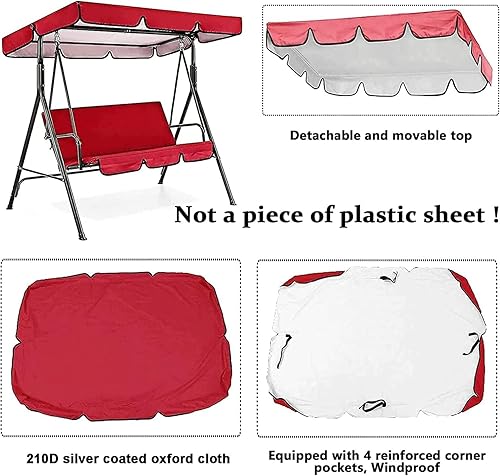 Miniatura 8 de Juego de funda universal para toldo de columpio para patio, cubierta superior de toldo de repuesto para asientos de columpio de jardín de 3 plazas