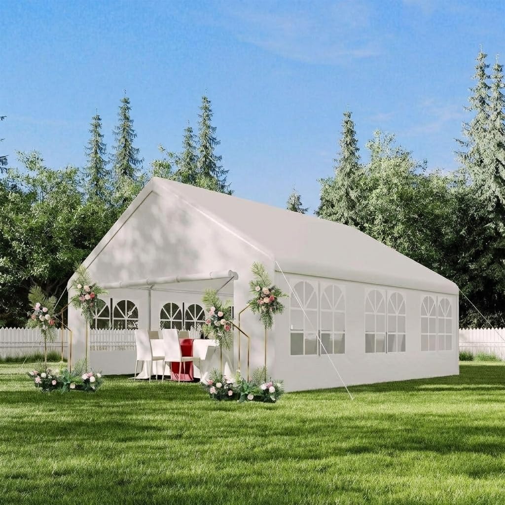 20x33 ft Heavy Duty Party Tent - Outdoor Wedding & Event Canopy with Removable Sidewalls & Waterproof Roof, White Commercial Shelter for Backyard, Reception, Festival