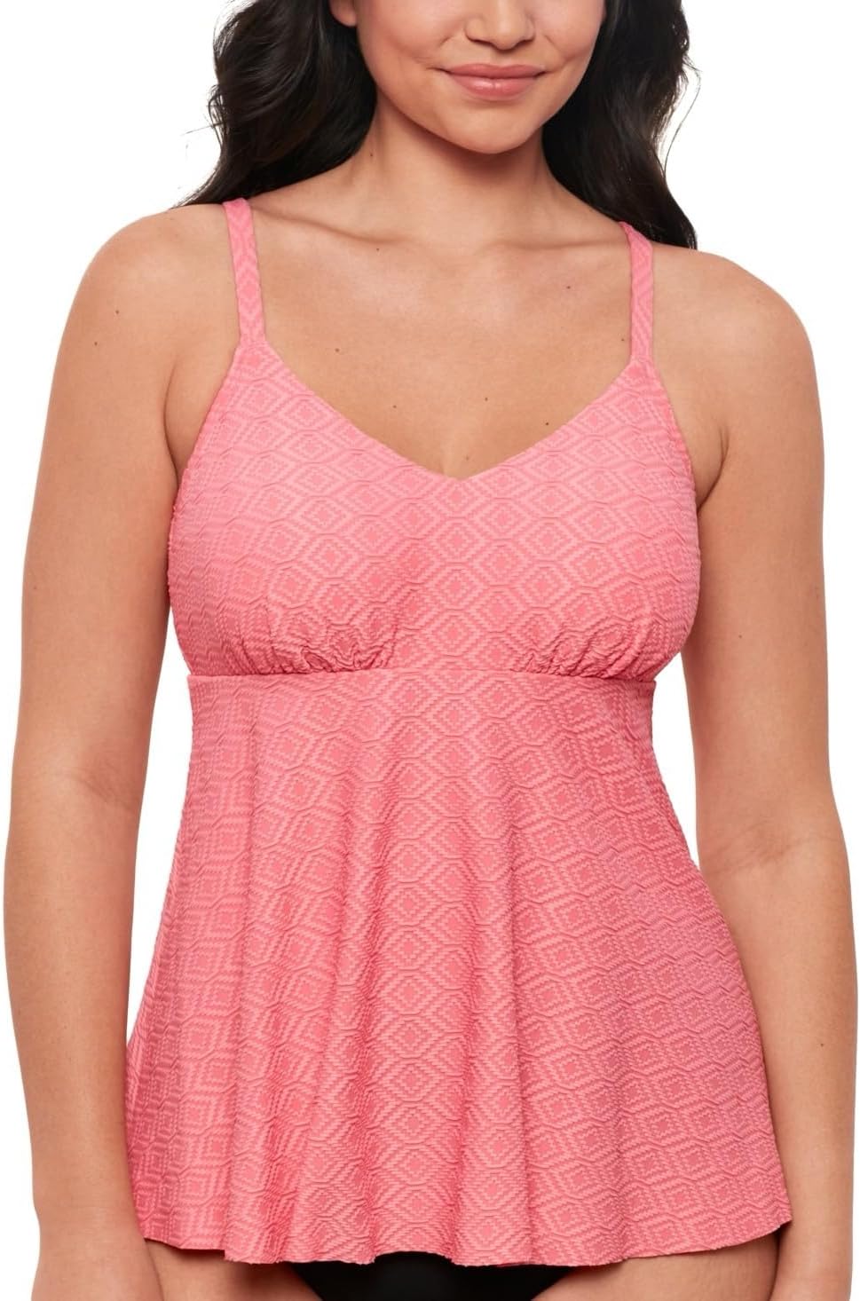 Swim Solutions Textured Underwire Tankini Top, Guava Pink, Diamond Pattern, Size 14