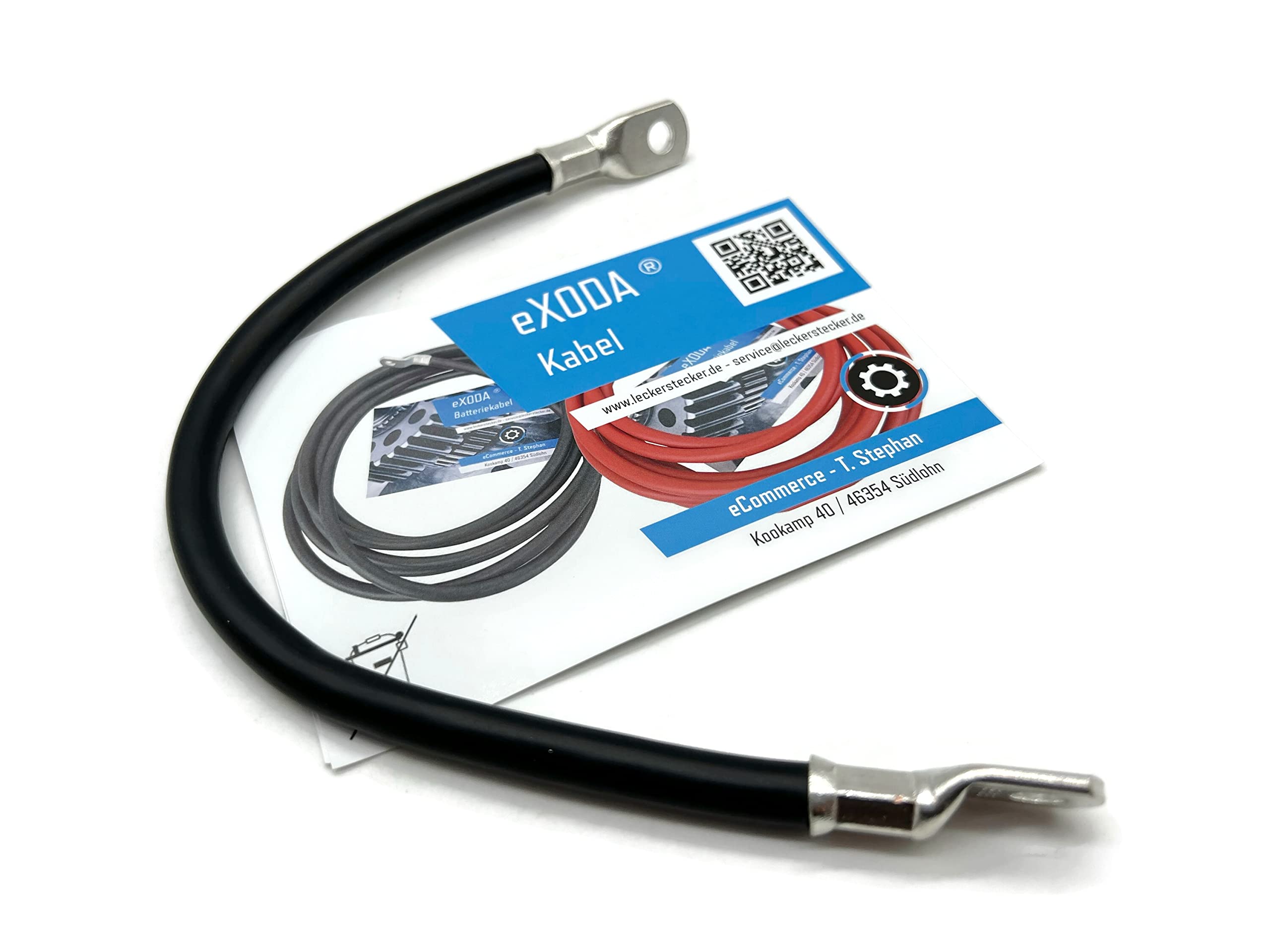 eXODA cavo batteria flessibile 30cm capocorda M8 neri per auto barca moto alta qualità 99 percento rame resistente al calore fino a 70° trasmissione energia affidabile.
