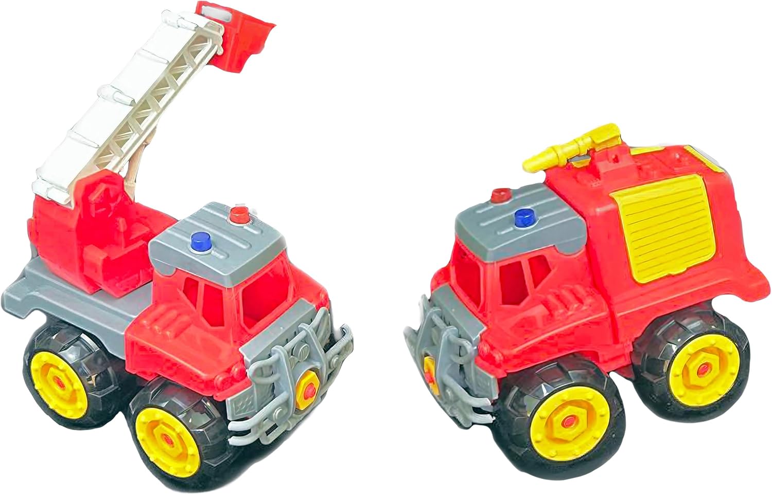 eBigValue Active Kids Fire Engine Friction Toy Playset - Dual Push-and-Go Trucks with Movable Ladder & Cannon, Road Accessories, Built-to-Last Design for Boys Girls 3+, Energy-Burning Adventures