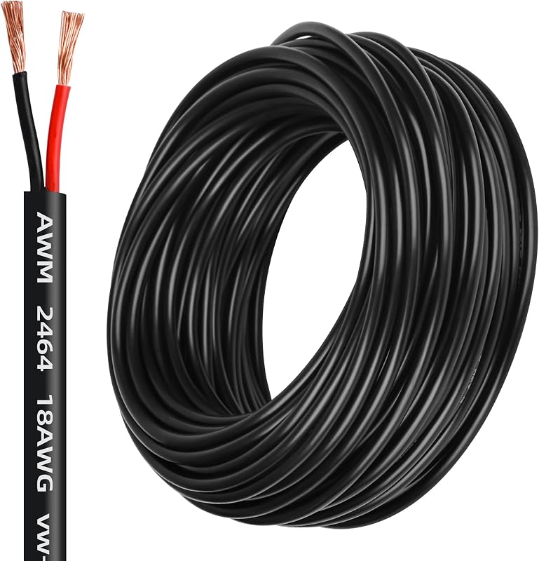 18 Gauge 2 Conductor PVC Cord, Oxygen-Free Copper Cable, 50FT Pure Copper Electrical Wire for LED Lamp Lighting Strips, Automotive