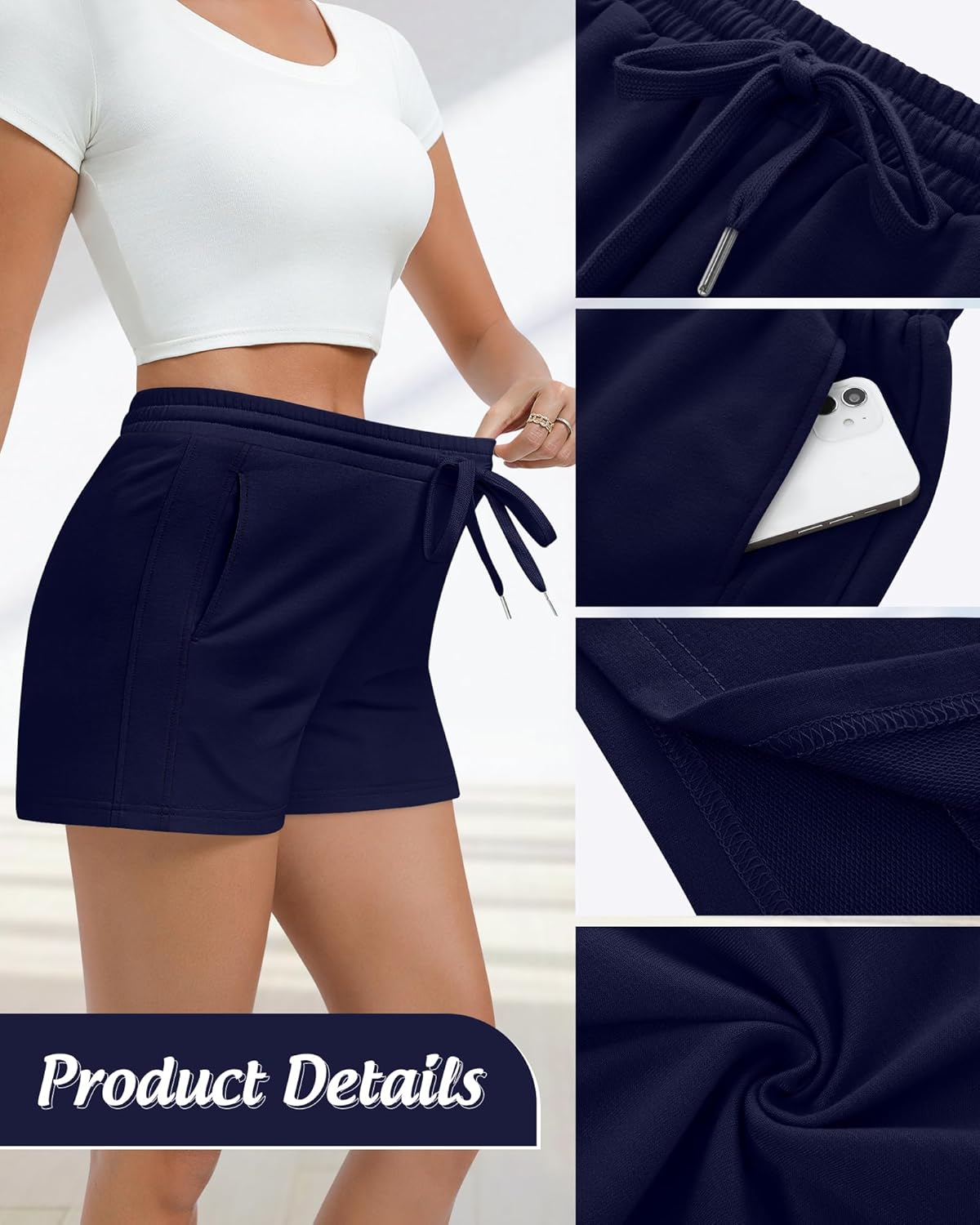 4 Pack Women Drawstring Sweat Shorts Elastic High Waist Athletic Running Short Pants Workout Comfy with Pockets - Image 5