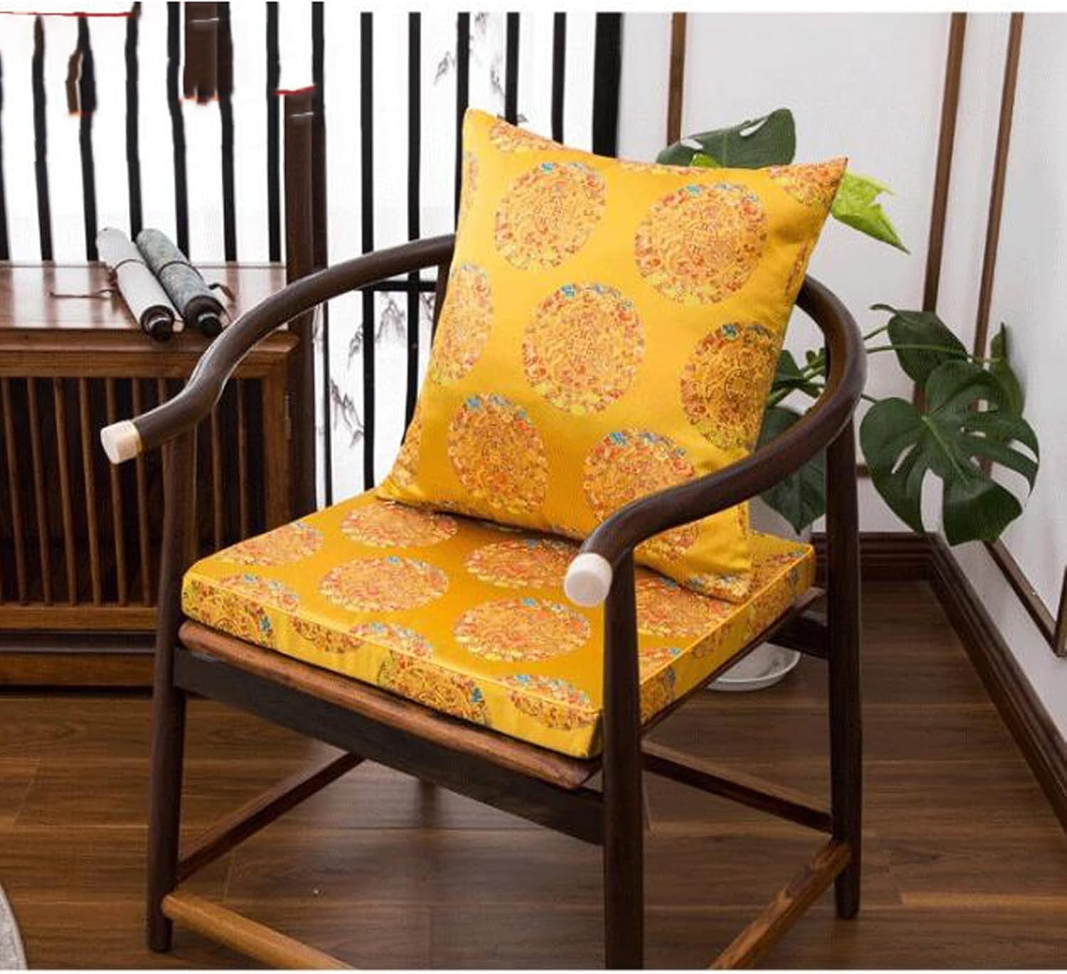 Golden Printed Chinese Style Seat Cushions,Traditional Sponge Sofa Red Wooden Armchair Chair Cushion Seat Pad for Home Decor,12 Sizes-B 40x45x5cm(15.7x17.7x2 inch)