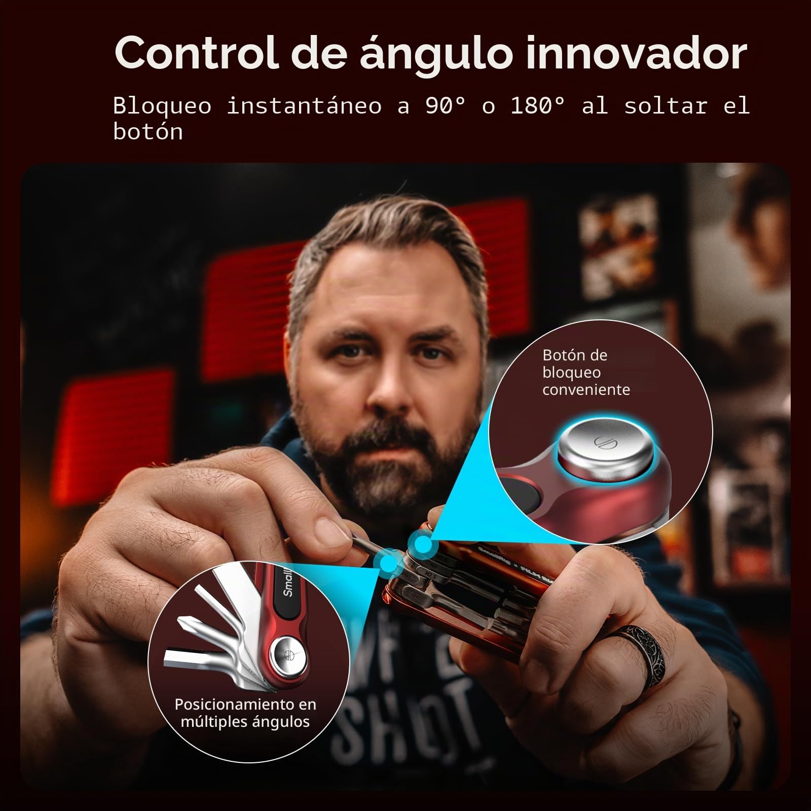 SMALLRIG x FILM RIOT Juego de Herramientas Plegables 7 en 1 con Destornilladores y Llaves Hexagonales, Posicionamiento en Múltiples ángulos, Diseño Portátil y Compacto (Rojo) - 4811