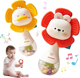weirtoya 2PCS Bunny Duck Baby Rattles Teething Toys 0-6 Months Sensory Shaker Montessori Newborn Gifts