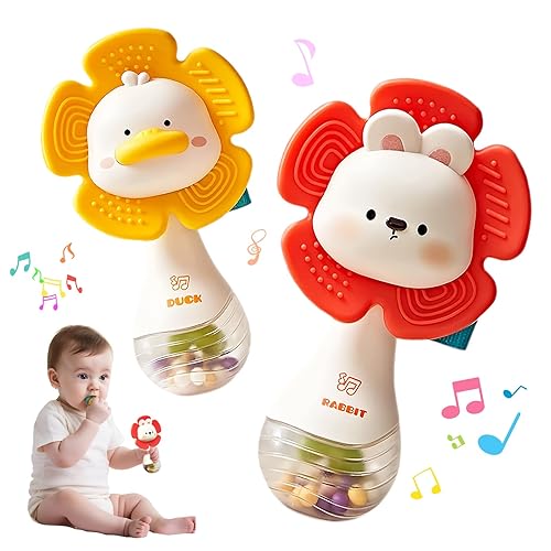 weirtoya 2 piezas de sonajeros para bebés de 3 a 6 meses, juguetes para bebés de 0 a 6 meses, juguetes sensoriales con cuentas, agitador de agarre,