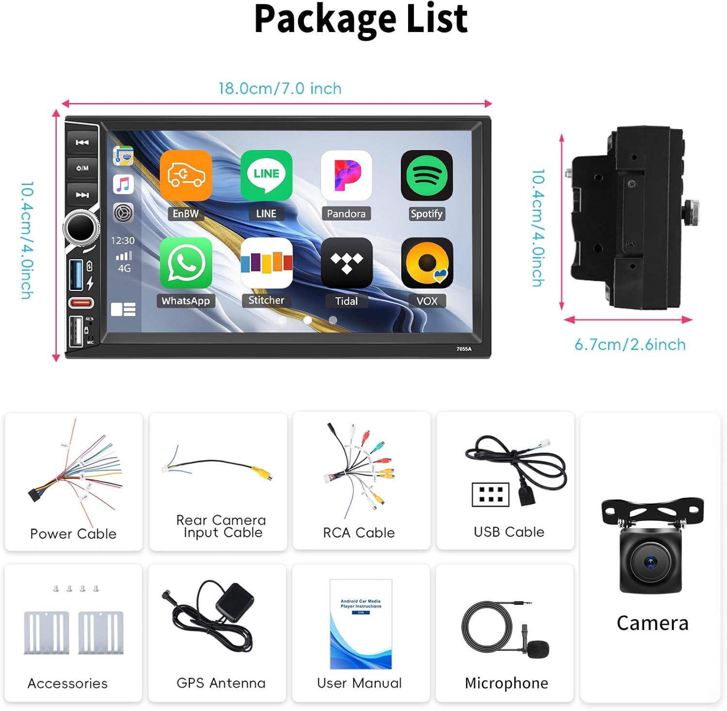 [6+128GB] 8-Core Android 15 Double Din Car Stereo with Wireless Carplay&Android Auto,7 Inch Car Radio Support Mirror Link WiFi GPS Navigation Bluetooth FM/RDS Radio EQ/DSP/SWC+AHD Backup Camera