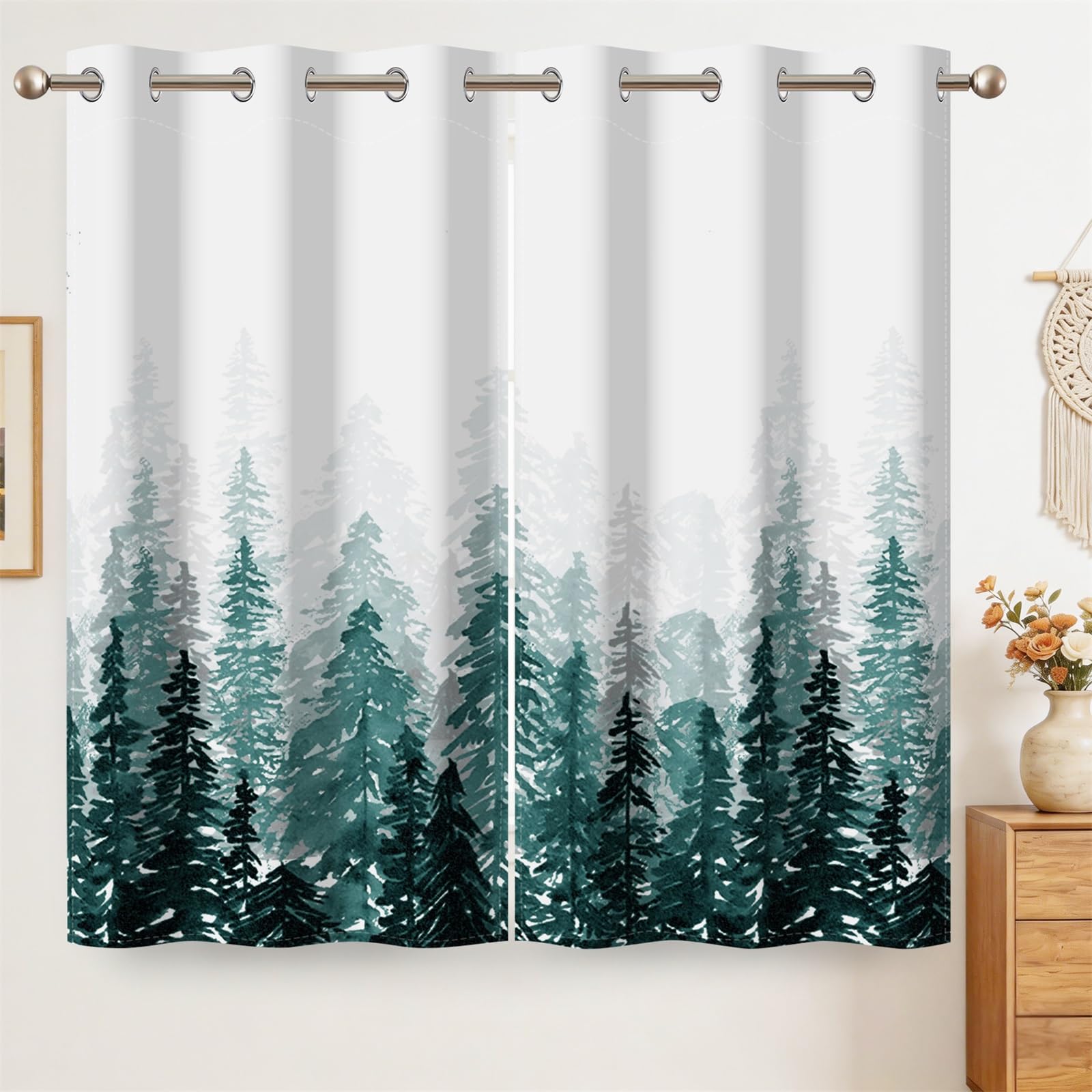 Rideaux de fenêtre aquarelle paysage de sapins haut de gamme