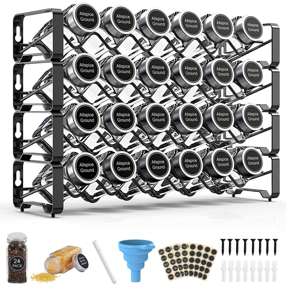 Beauenty 4-Tier Stackable Spice Rack Suit,Spice Rack Organizer For Cabinet,Seasoning Rack Organizer,Spice Jars,Detachable Countertop Spice Rack,Spice Storage Holder For Countertop Or Wall Door Mount