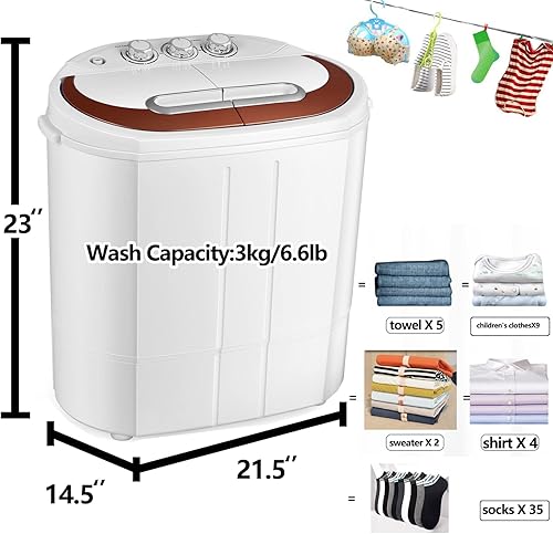 Miniatura 10 de Tiktun - Mini lavadora portátil compacta de tina doble XPB30-1288S, color blanco y azul cielo