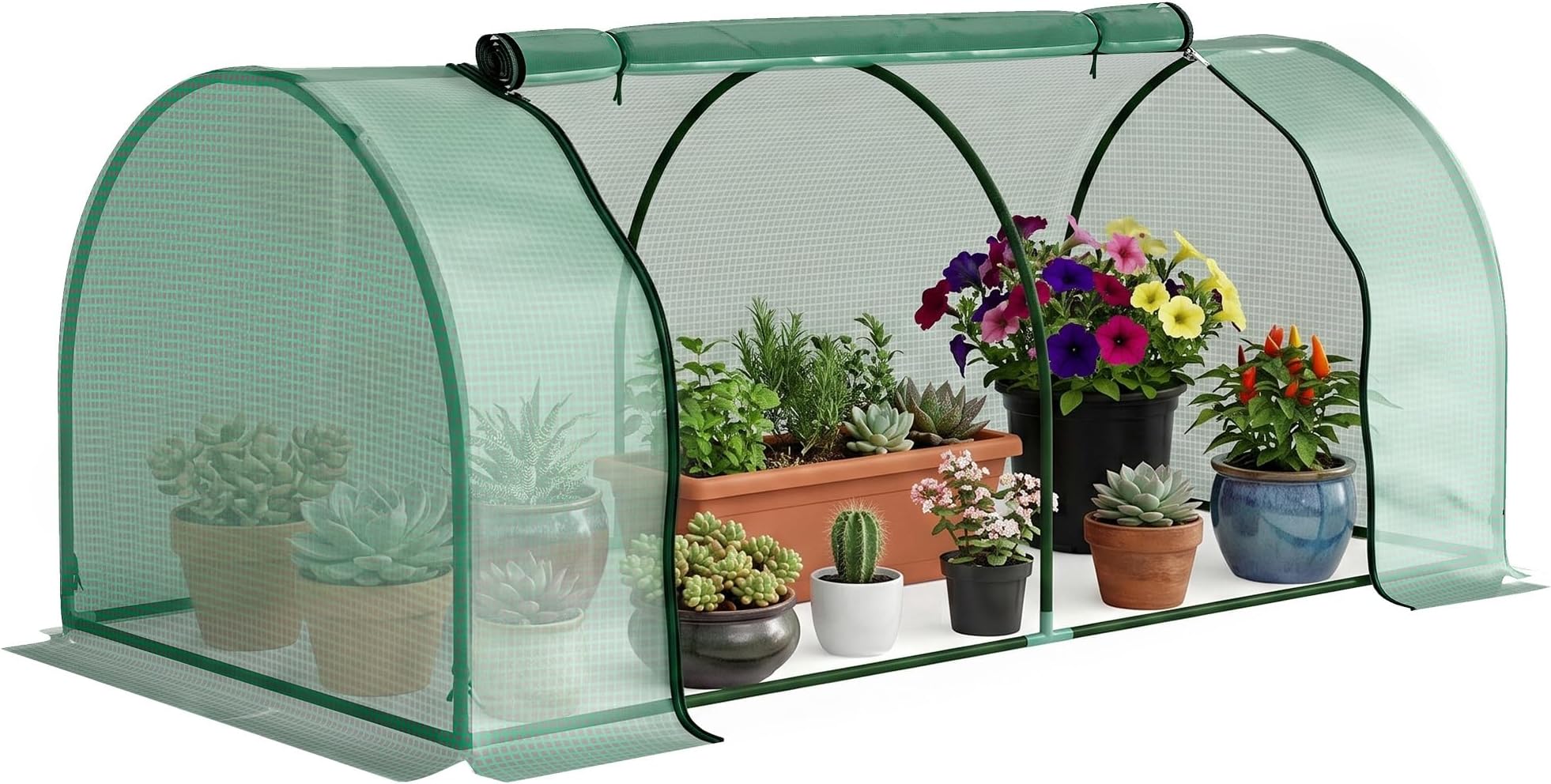 Tunnel Greenhouse Green Grow House for Garden Outdoor, Steel Frame, PE Cover, Green, 200 x 100 x 80cm