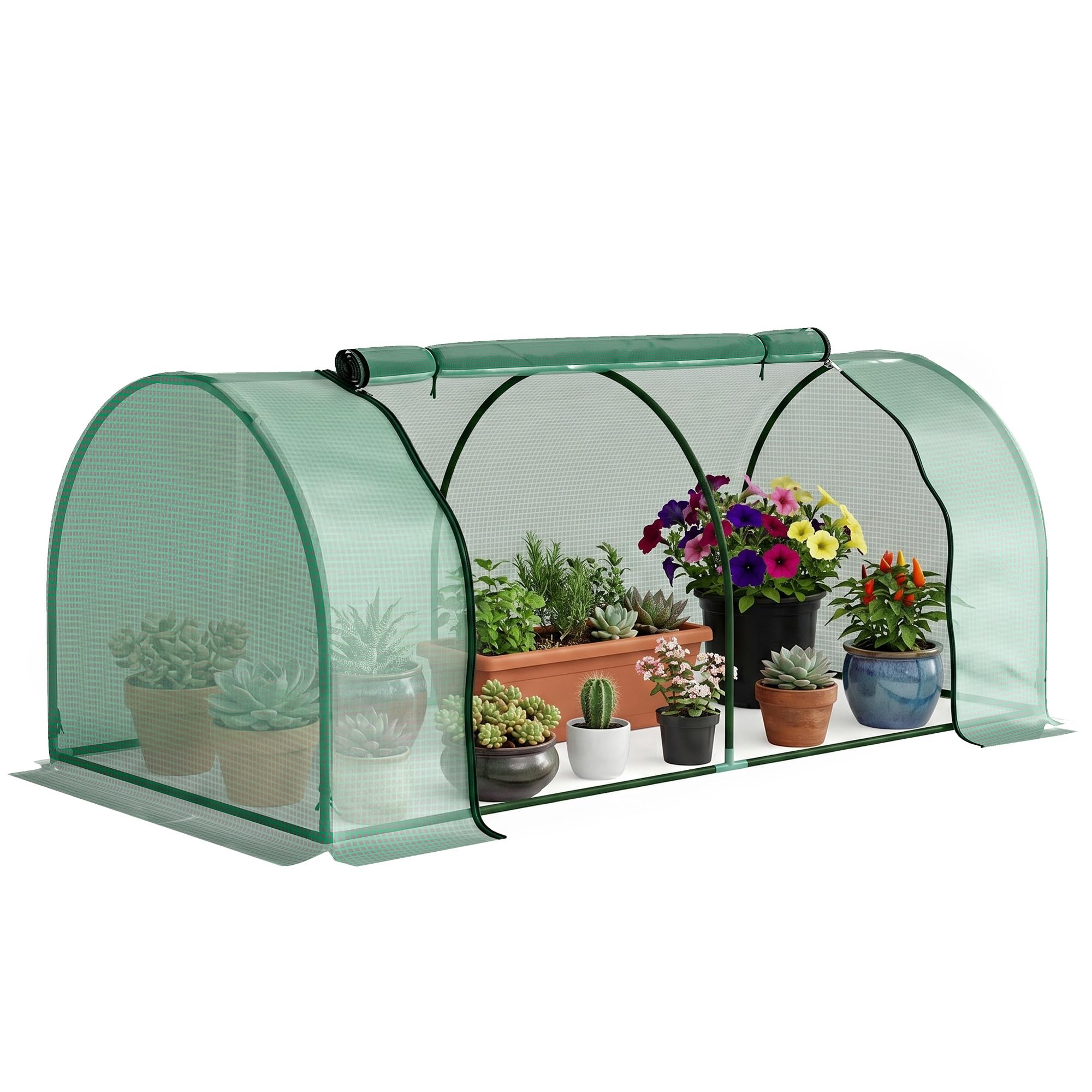 Outsunny Tunnel Greenhouse Green Grow House for Garden Outdoor, Steel Frame, PE Cover, Green, 200 x 100 x 80cm