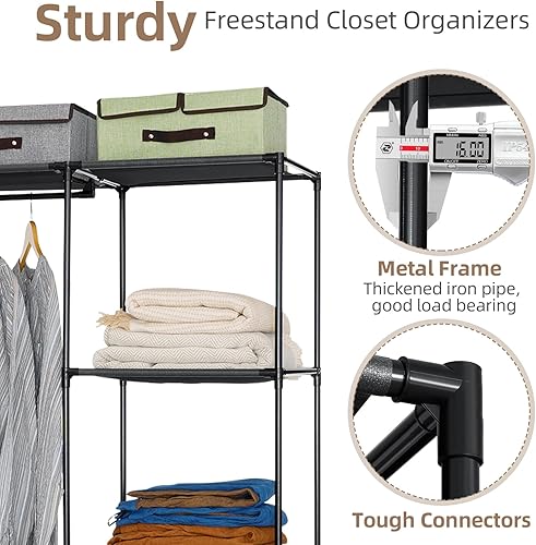 Miniatura 6 de GARPROVM Armario portátil, organizador de armario independiente, perchero con estantes, barras para colgar, armario de armario, organizador de