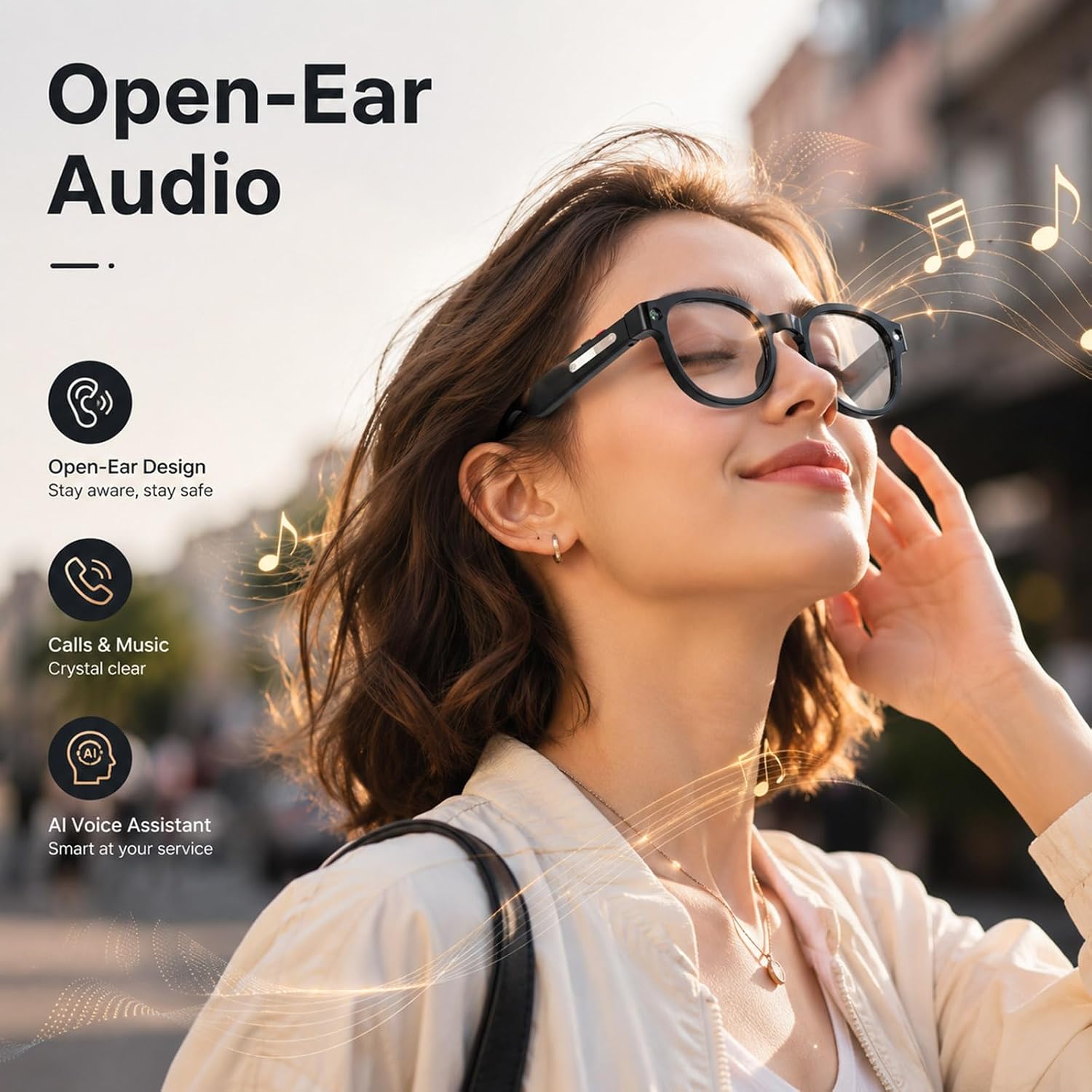 AI Smart Glasses with Camera,Photo Capture &4k Video Recording Glasses,Real-Time Translation, Open-Ear Audio, Object Recognition, Camera Sunglasses AI for Vlogging, Travel, Business 3 Lenses