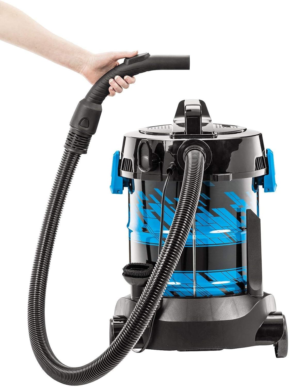 Hand attaching flexible hose to Bissell PowerClean 2027E vacuum