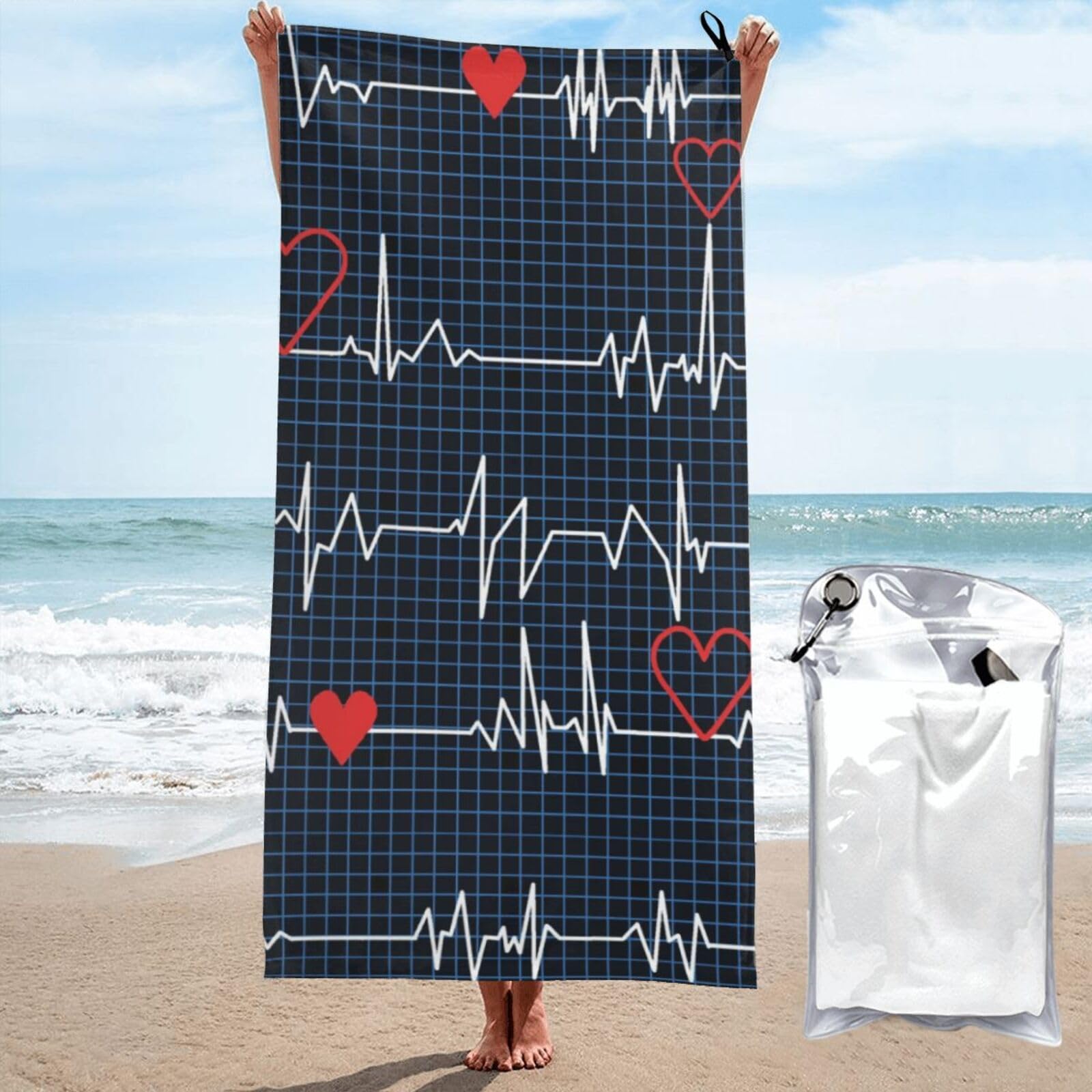 RAAPSBRW Calling All Nurses Heart Beat Microfiber Beach Towel - Extra Large 27.5"X55" ” Sand Free Quick Dry Towel – Lightweight Fast Drying Microfiber