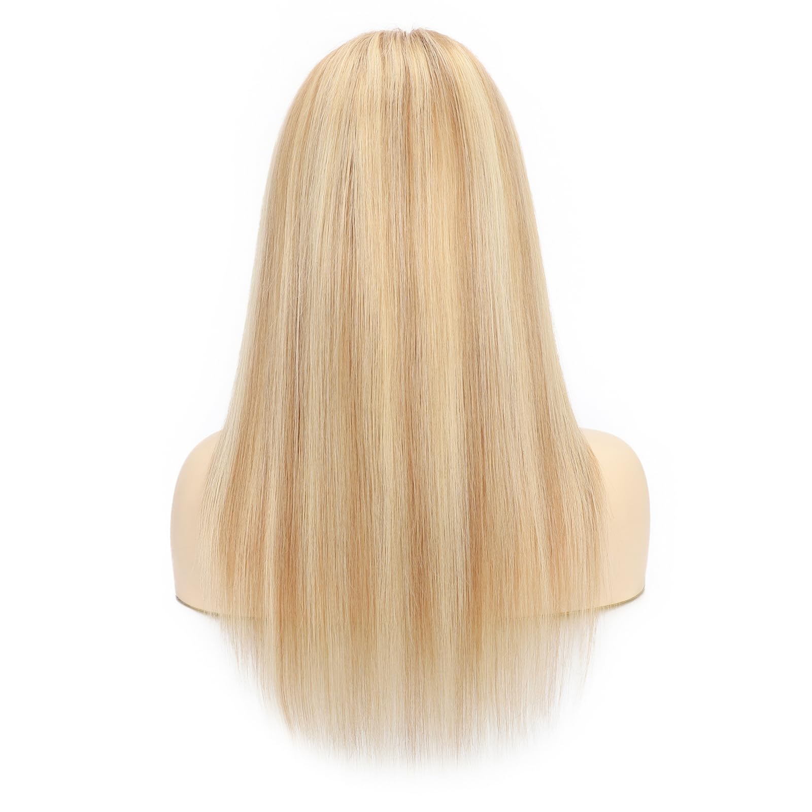 Peruka z prawdziwych włosów, blond pasemka P27/613#, 100% ludzkie włosy, pełna koronka, przezroczysta koronka, wstępnie plucked 35 cm