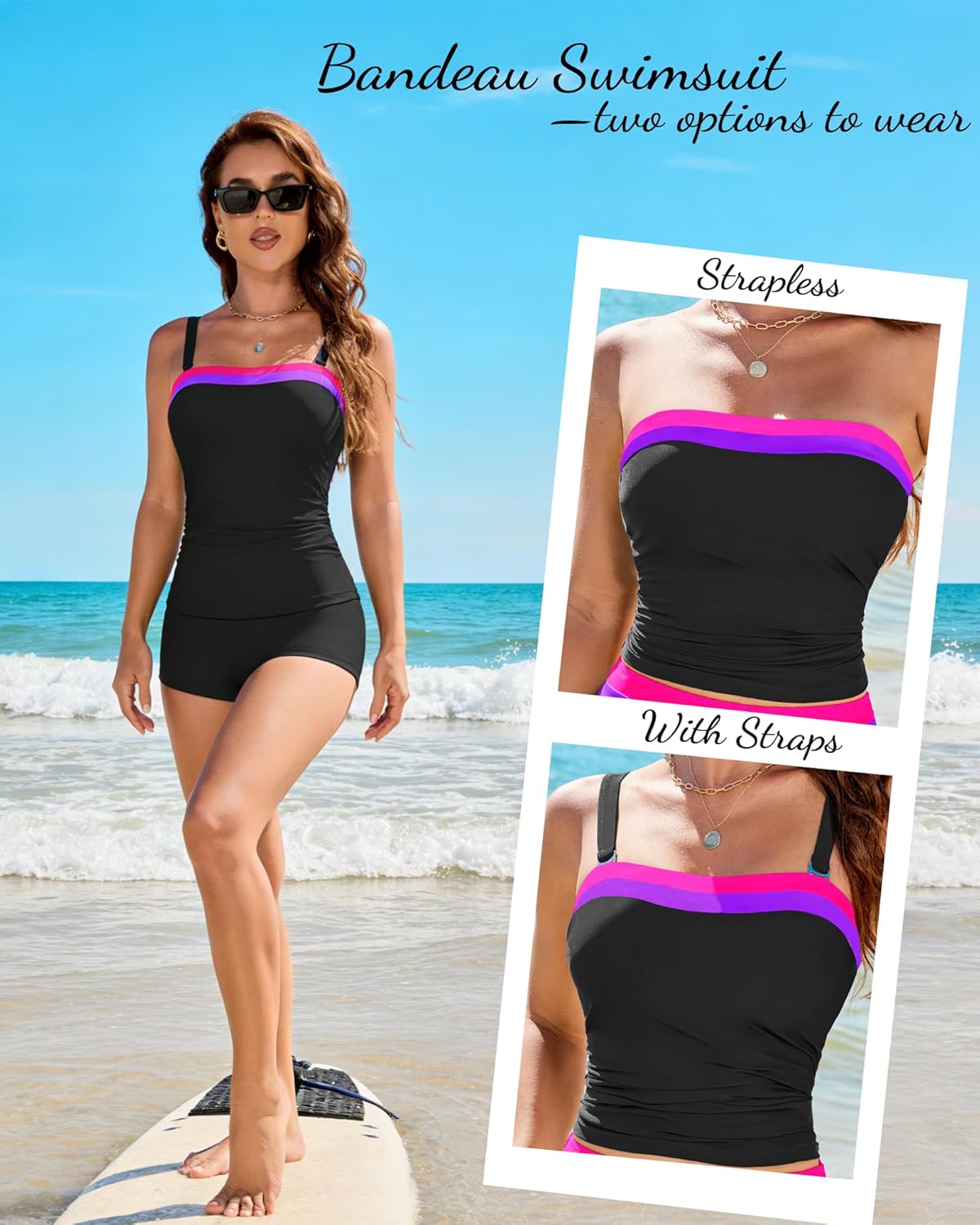 DaiLiWei Strapless Tankini Swimsuits for Women with Shorts Two Piece High Waisted Bathing Suit Tummy Control Swimwear Modest - Image 4