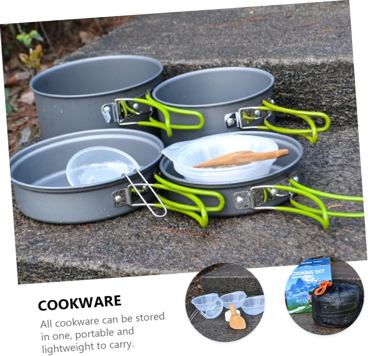 KICHOUSE Person Camping Cookware Set Portable Kit Outdoor Cookware Alumina Pot Pan Set Lightweight