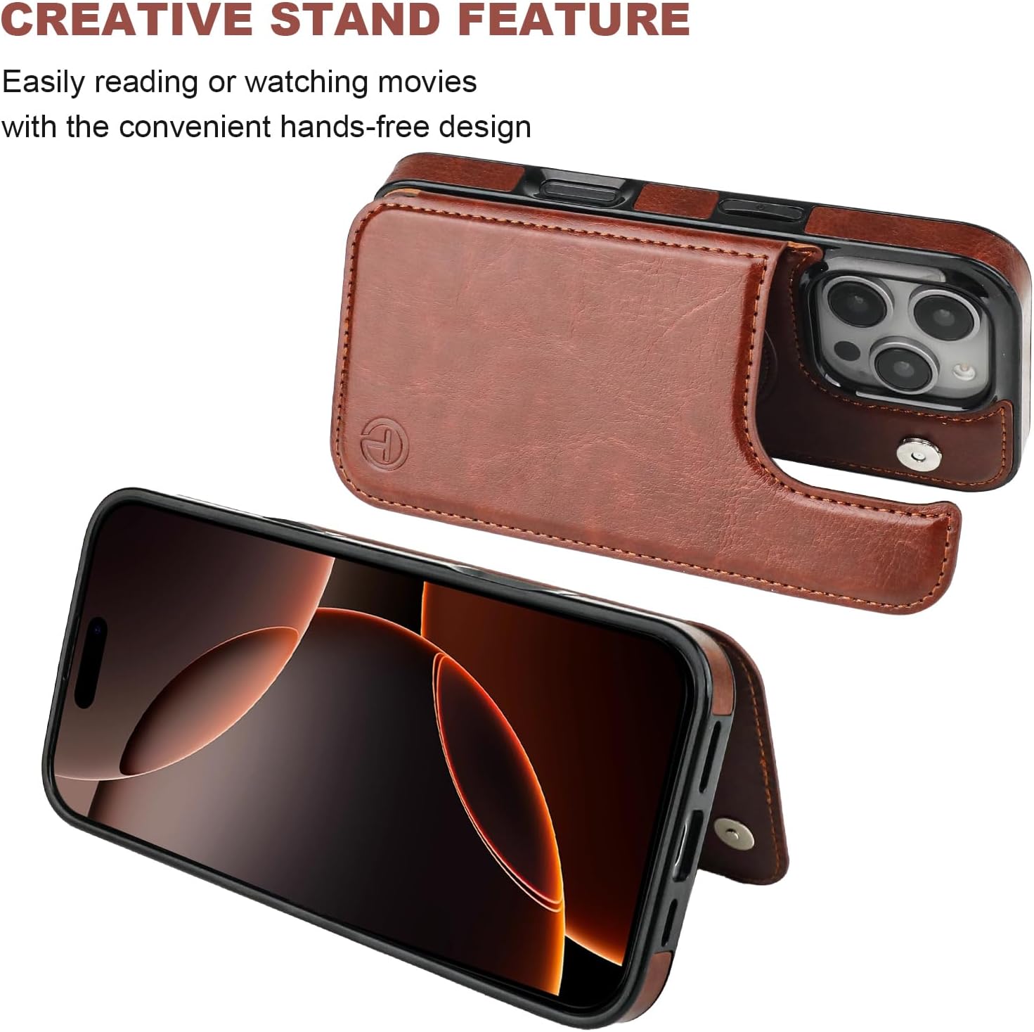 ONETOP Compatible with Magsafe for iPhone 16 Pro Wallet Case with Card Holder, PU Leather Kickstand RFID Blocking Case, Double Magnetic Clasp and Durable Shockproof Cover 6.3 Inch (Brown) - Image 6