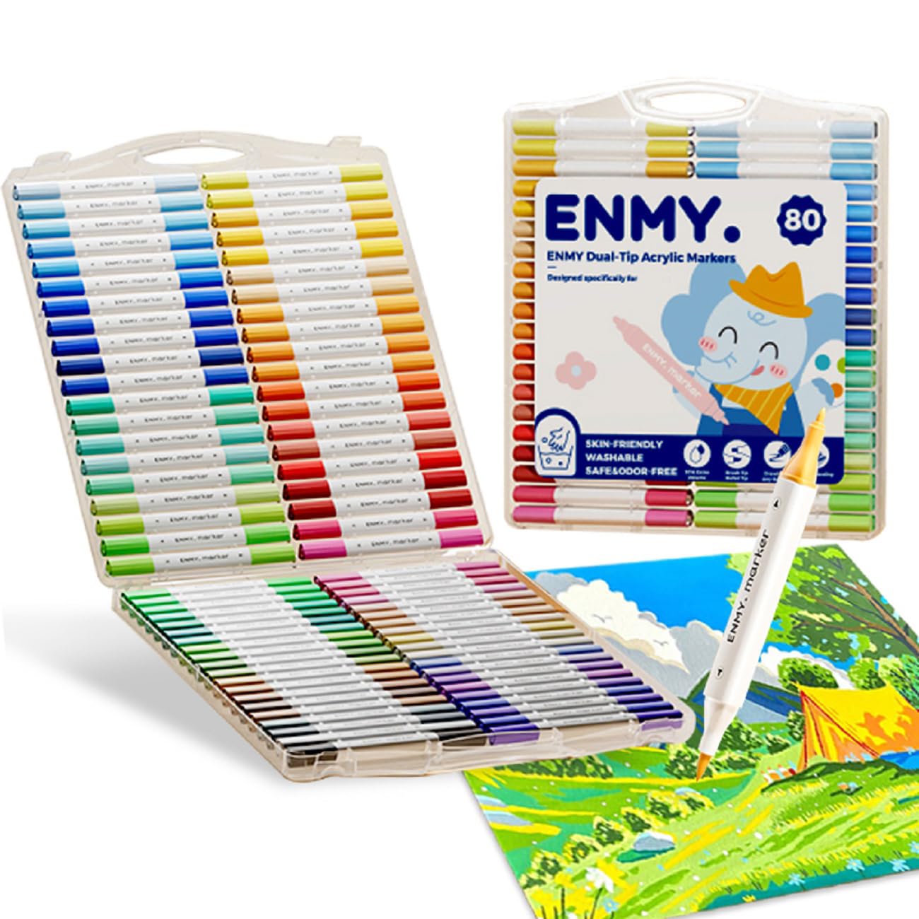 ENMY 80 couleurs Plumone acrylique double pointe, marqueurs créatifs de peinture acrylique, feutre acryliques à base d'eau, pointe pinceau, pour bois, pierre, toile, verre, tissu